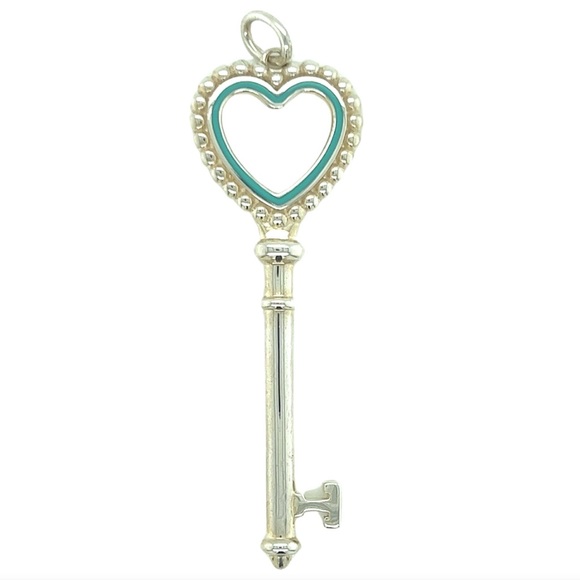 Vintage Tiffany Beaded Sterling & Enamel Key Pendant on chain - Picture 12 of 14